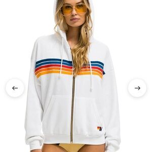 Aviator nation 5 stripe zip hoodie white Sz Large